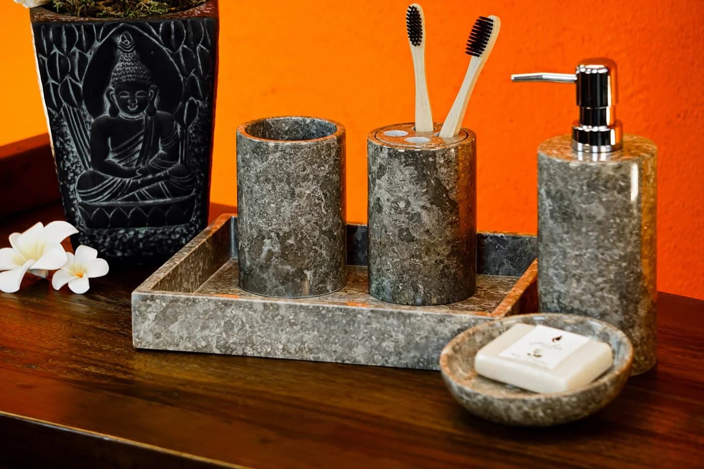 Kinaree Seifenspender Set Marmor Dunkel 5-tlg. Badezimmer - Bild 2