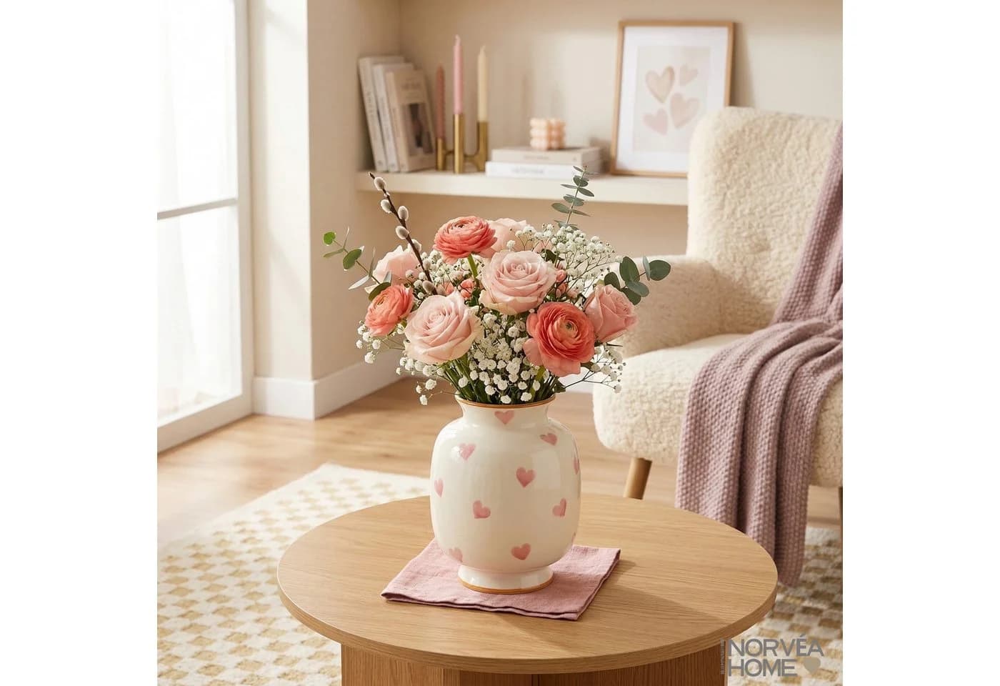 Norvéa Home Deko-Vase mit Herzmuster aus Keramik kleine Blumenvase