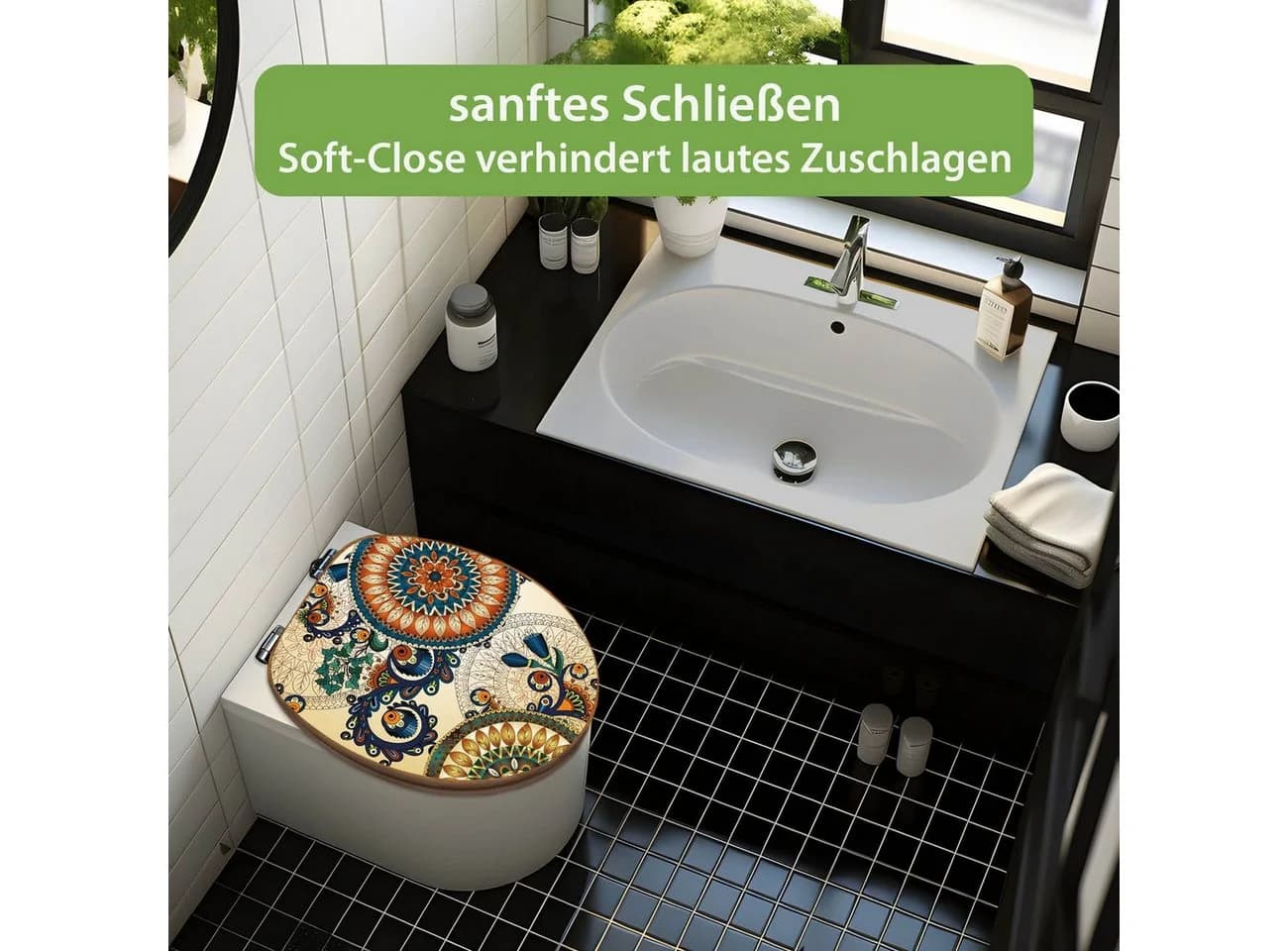 banjado WC-Sitz aus Bambus Modernes Mandala