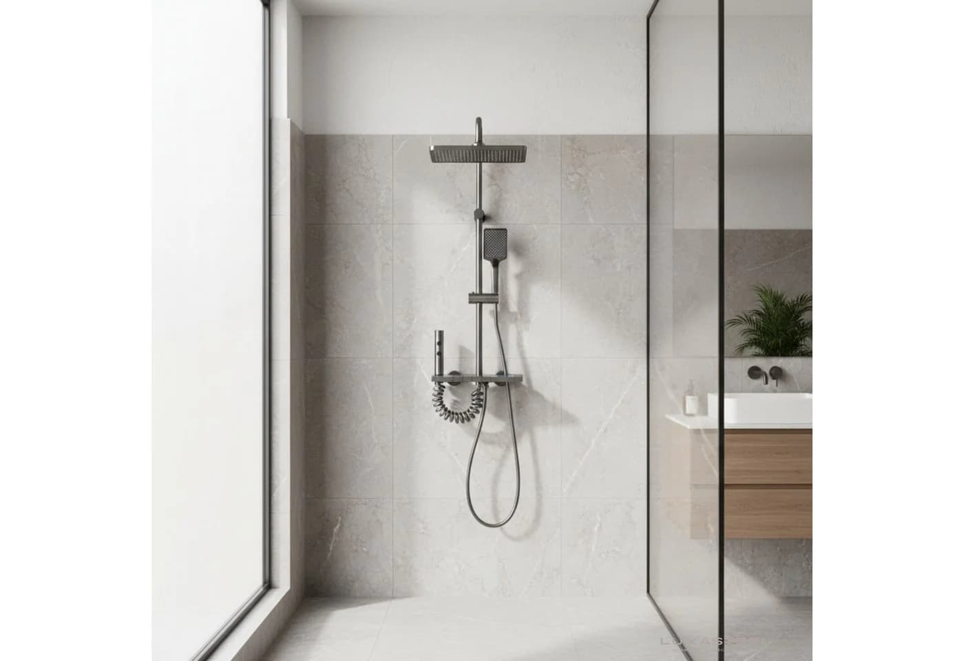 LuxaSteel Thermostat Duschsystem Grau mit Regendusche & LED-Display
