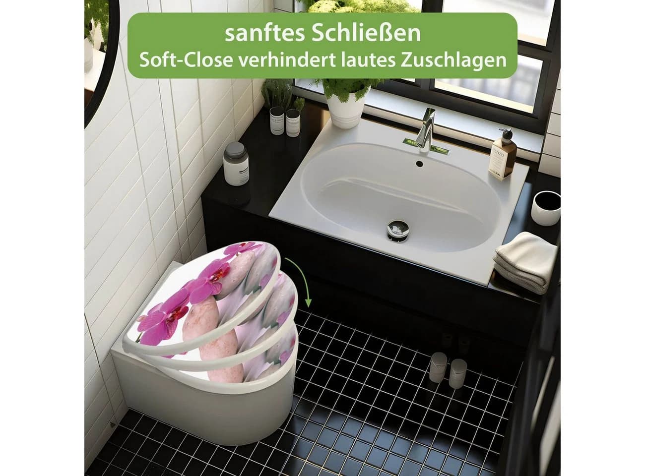 banjado WC-Sitz mit Absenkautomatik Motiv Orchidee Weiß - Bild 4