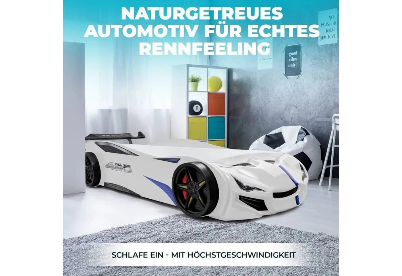 MARQA HOME Autobett Kinderbett 90x200 mit Rolllattenrost Weiß - Bild 5