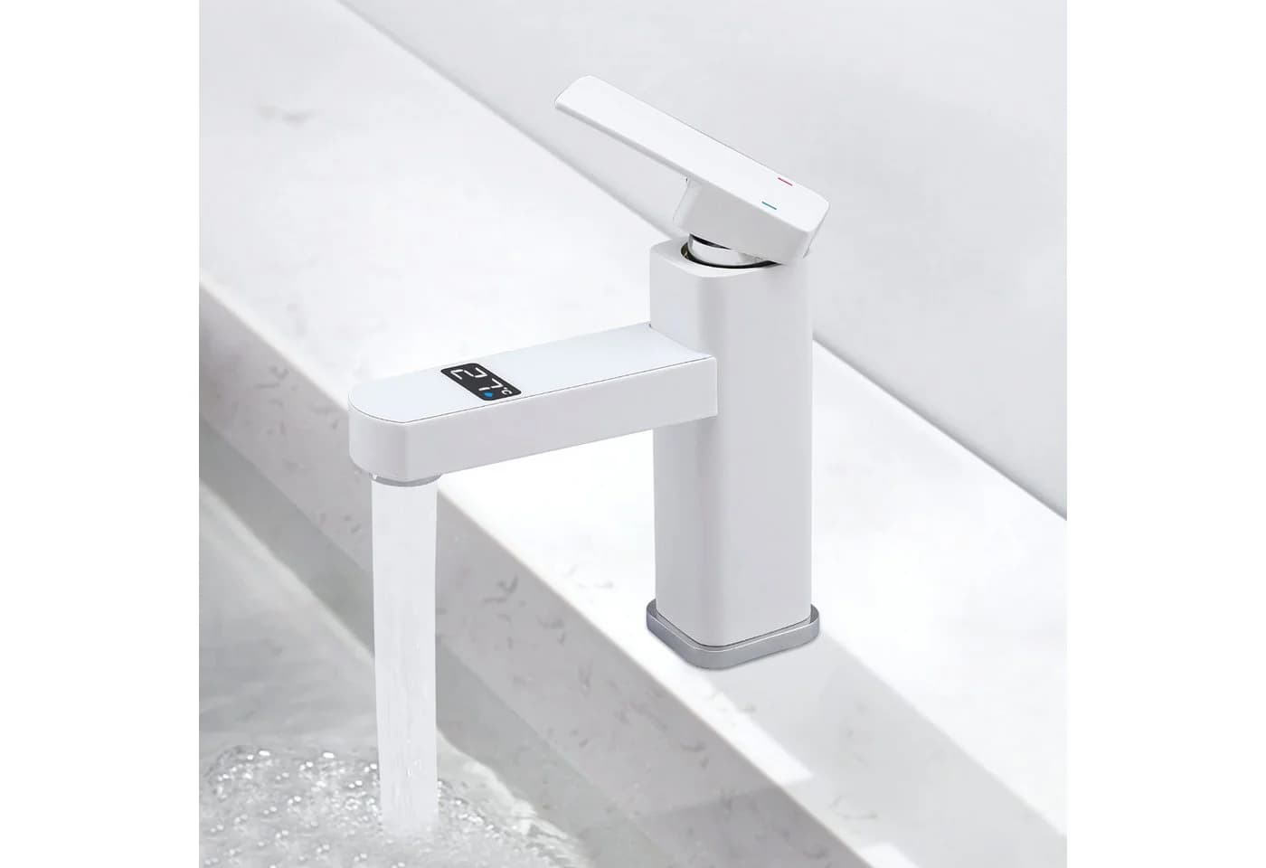 HS.SUPPLY Digitaler Wasserhahn mit LED-Temperaturanzeige Schwarz/Weiß