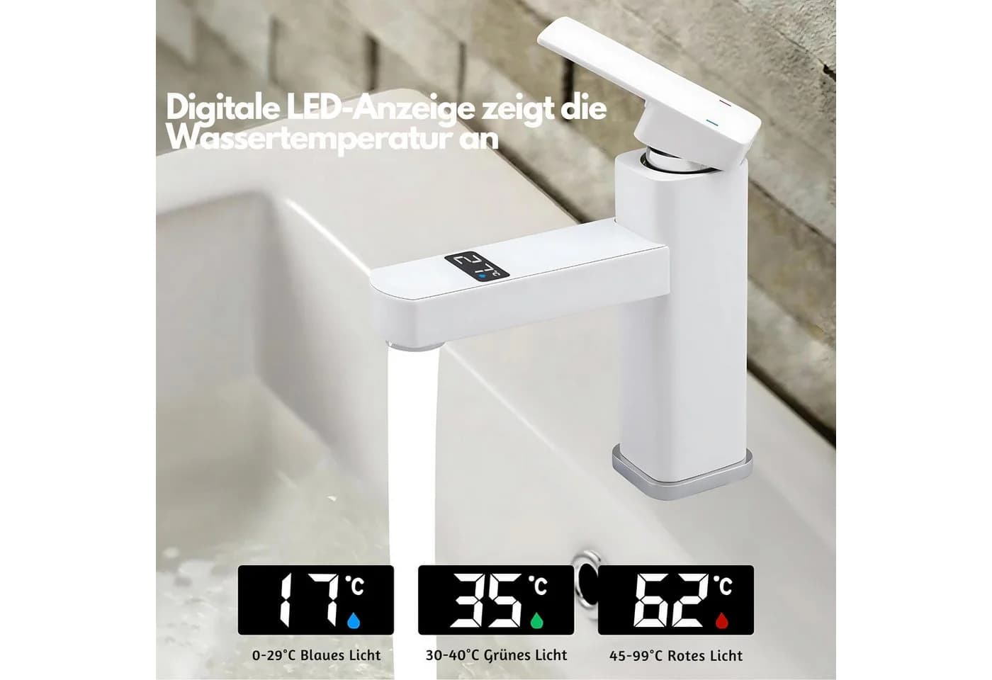 HS.SUPPLY Digitaler Wasserhahn mit LED-Temperaturanzeige Schwarz/Weiß - Bild 3