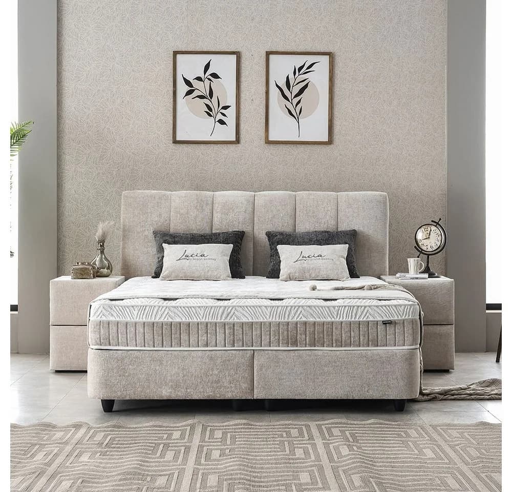 ABC Bedding Boxspringbett LUCIA Braun Beige Stoffdesign - Bild 2
