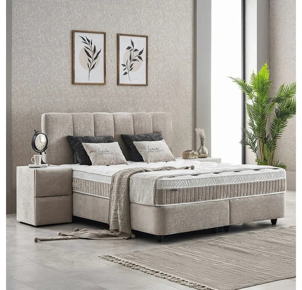 ABC Bedding Boxspringbett LUCIA Braun Beige Stoffdesign - Bild 3