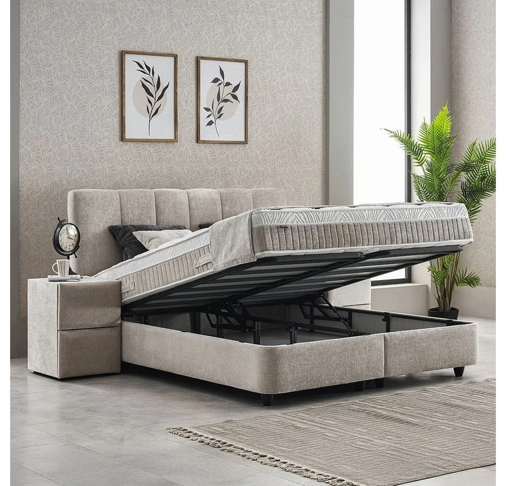 ABC Bedding Boxspringbett LUCIA Braun Beige Stoffdesign - Bild 4