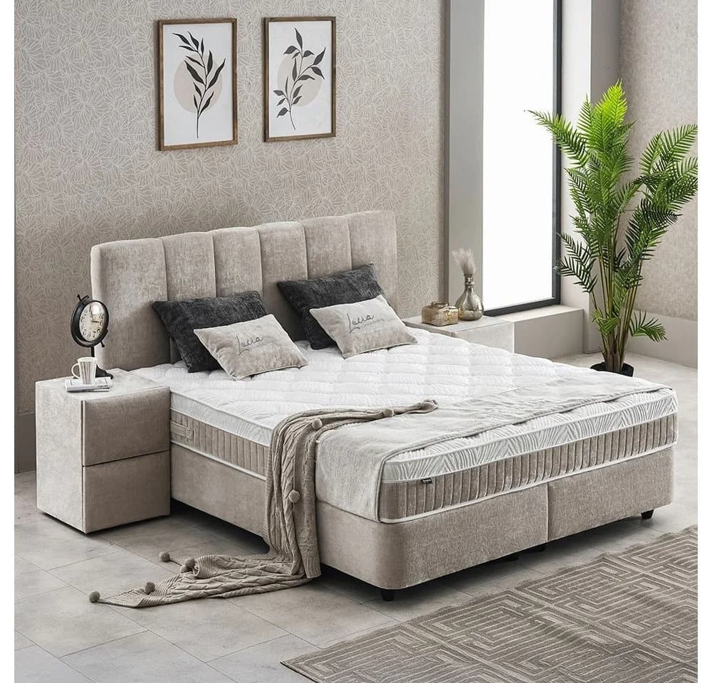 ABC Bedding Boxspringbett LUCIA Braun Beige Stoffdesign - Bild 5