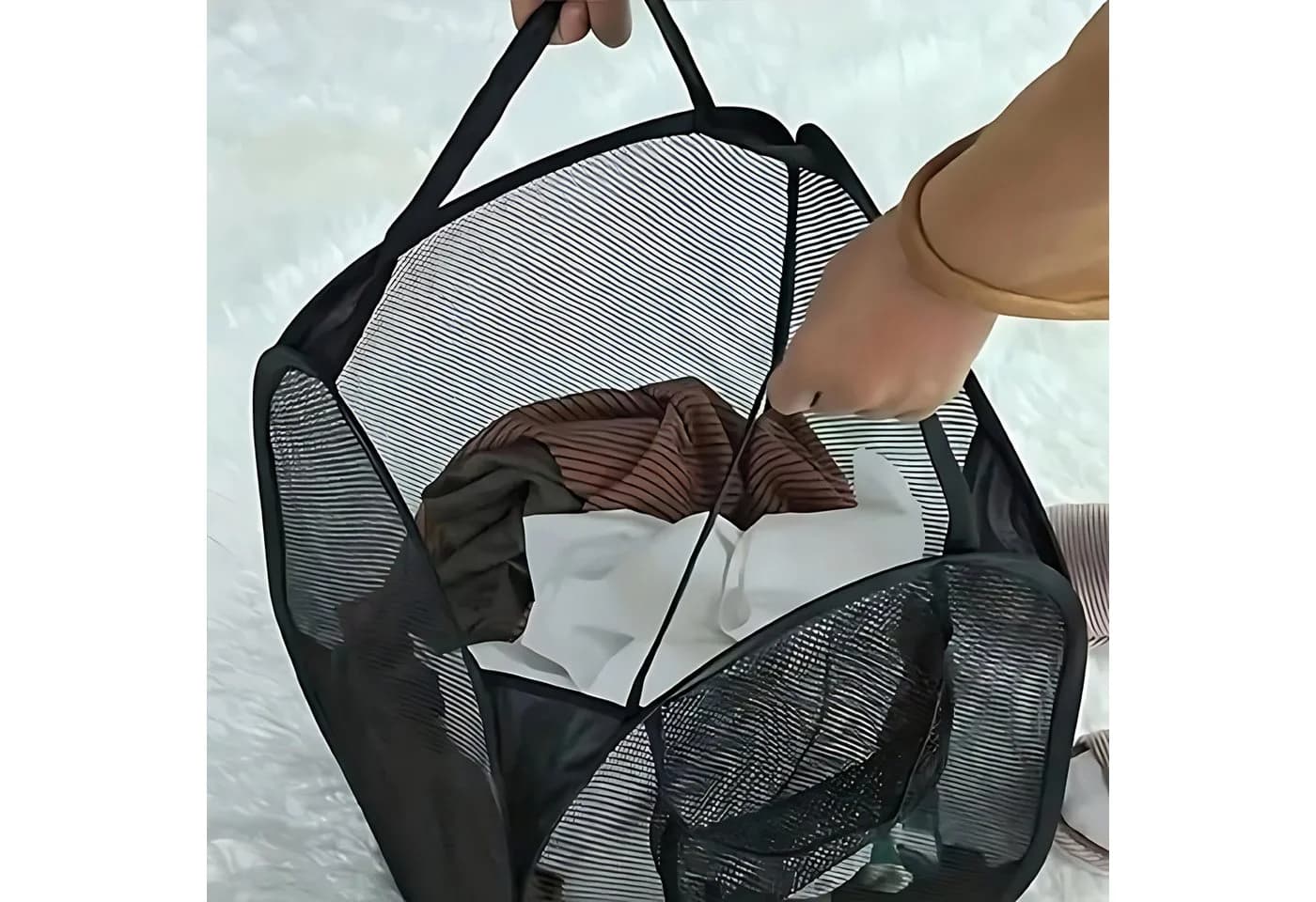 HS.SUPPLY Wäschekorb Netz Faltbar Mesh Korb Schwarz