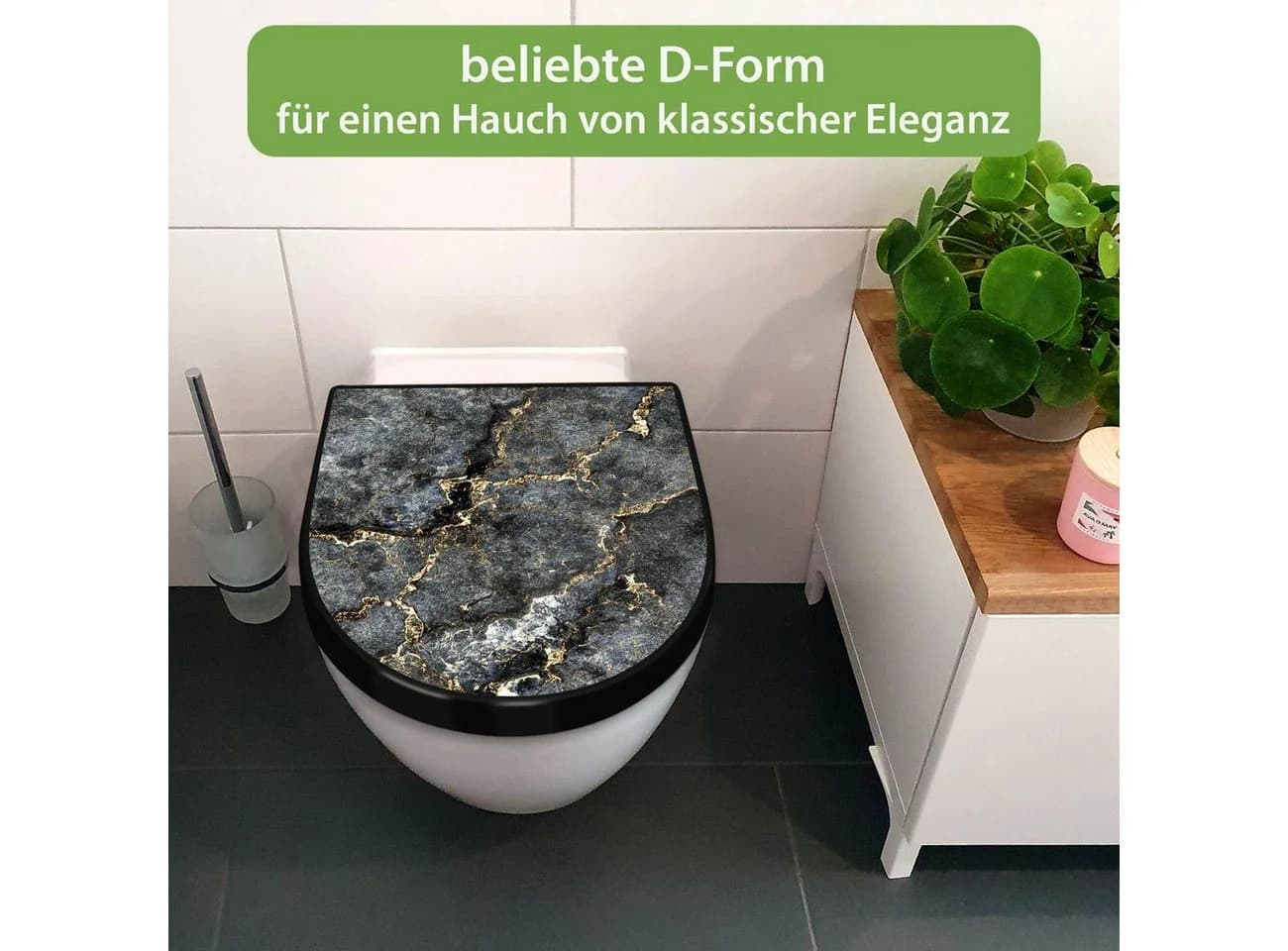 banjado WC-Sitz Premium D-Form Grau Gold Softclose