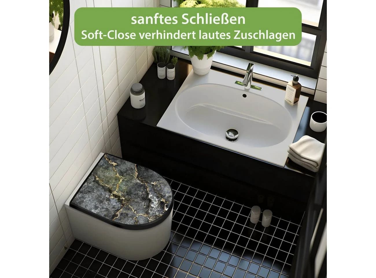 banjado WC-Sitz Premium D-Form Grau Gold Softclose - Bild 3