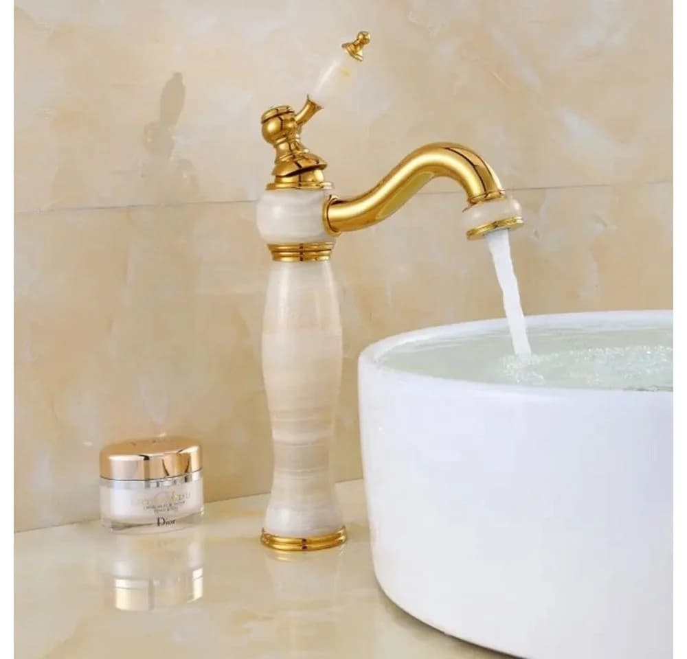 Kinaree Badarmatur Retro Wasserhahn Marmor weiß Messing - Bild 4