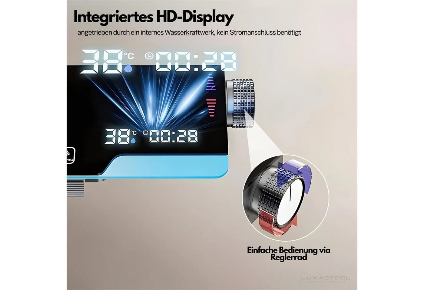 LuxaSteel Duschsystem mit LED Display & Thermostat – Regendusche Set - Bild 4