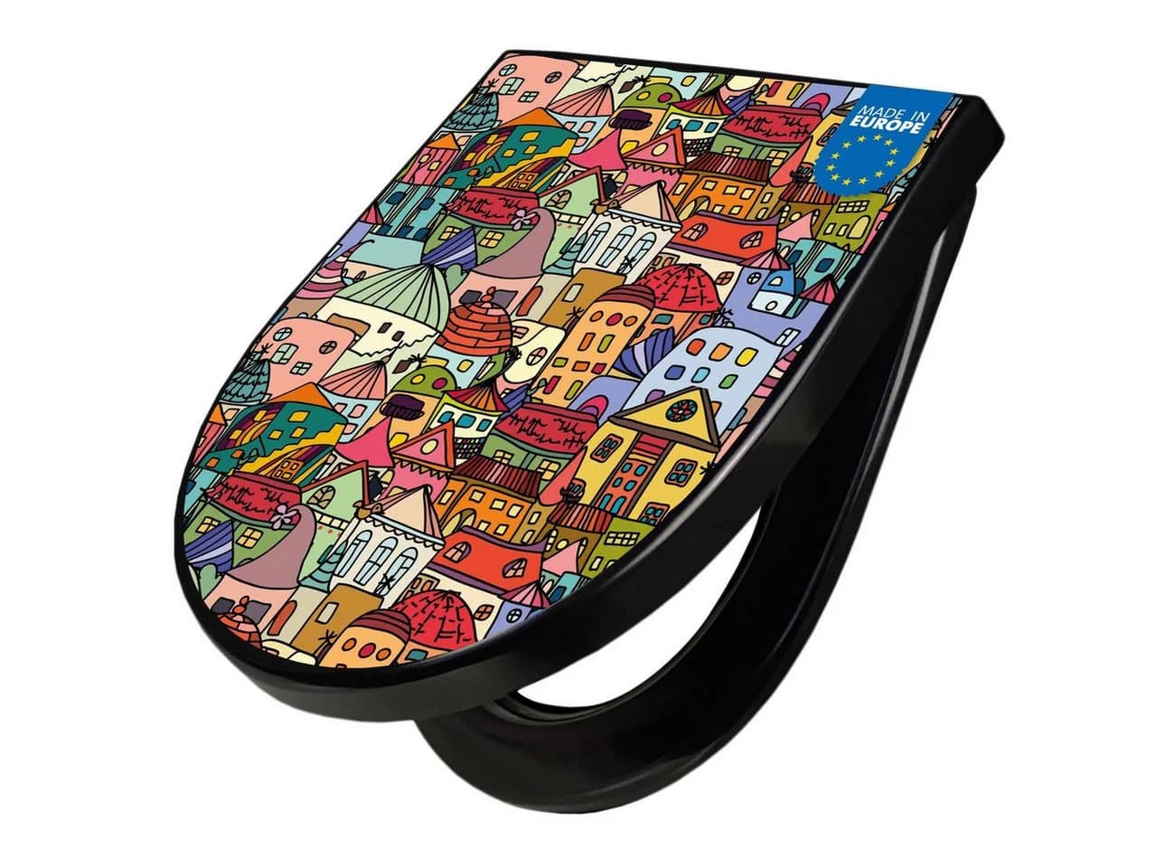 banjado WC-Sitz Premium D-Form mit Absenkautomatik Motiv Funky Town Schwarz - Bild 2