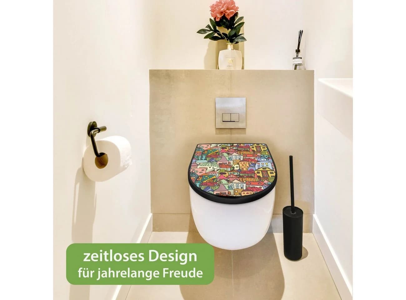 banjado WC-Sitz Premium D-Form mit Absenkautomatik Motiv Funky Town Schwarz - Bild 5