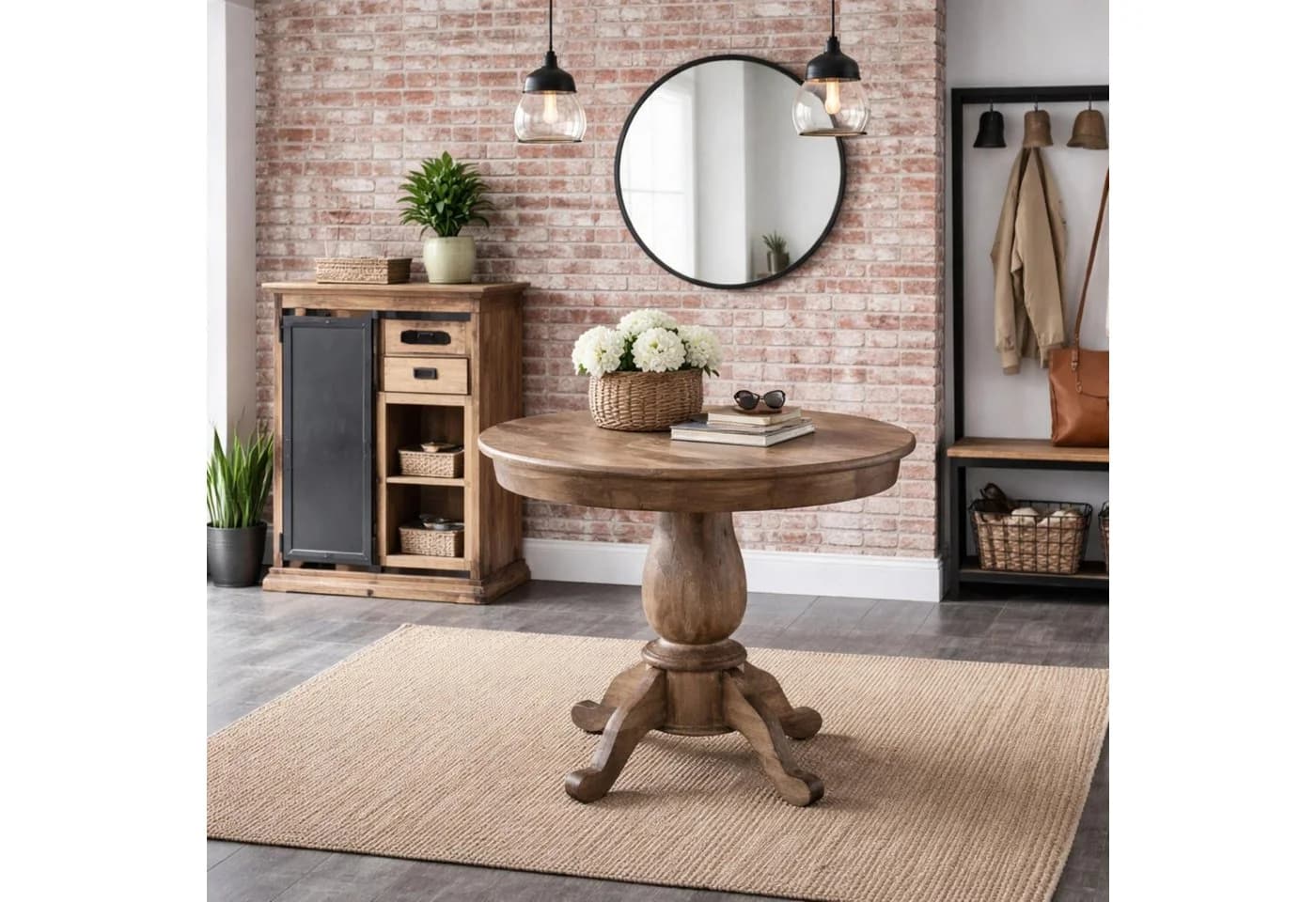 baario Esstisch LA BEAUME 100cm Rund Massivholz Landhausstil antikbraun