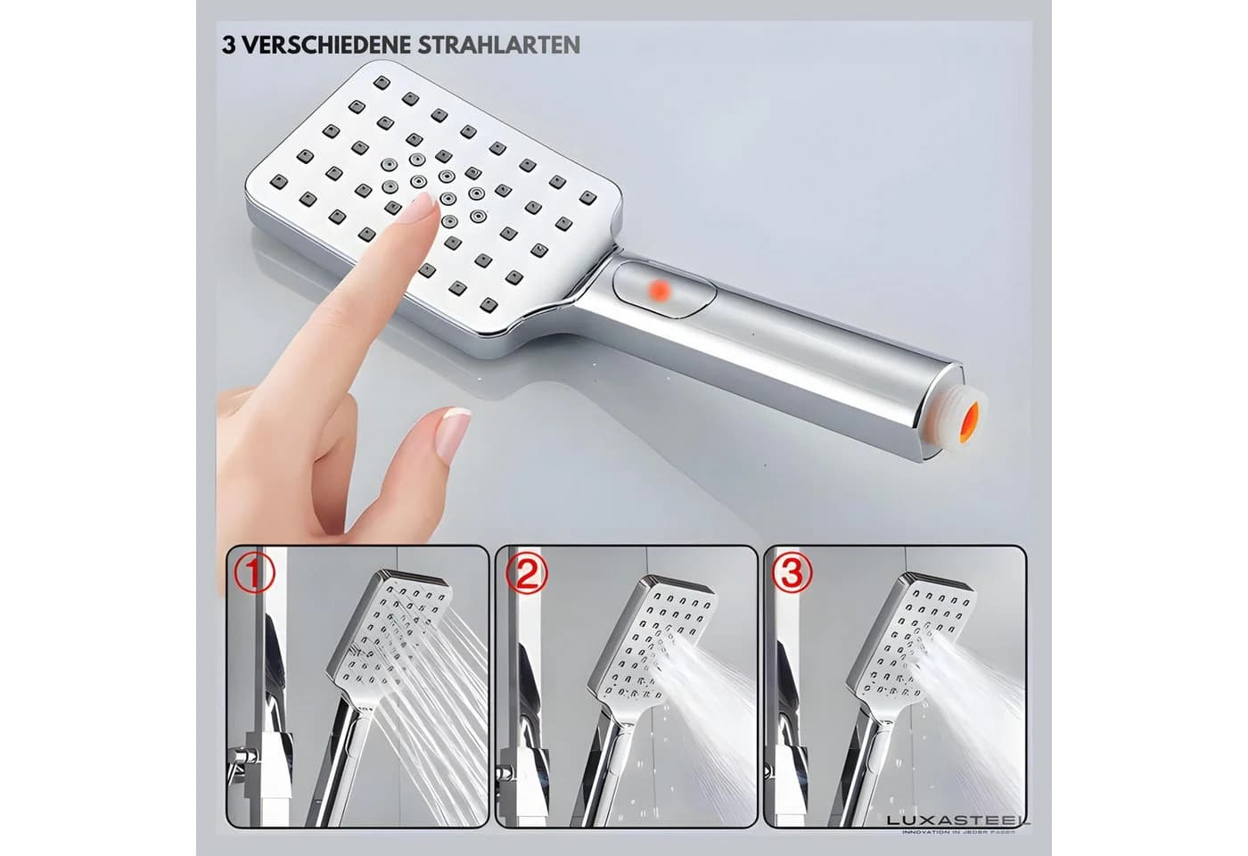 LuxaSteel Duschsystem mit Regendusche, 2 Handbrausen & Ablage - Bild 4