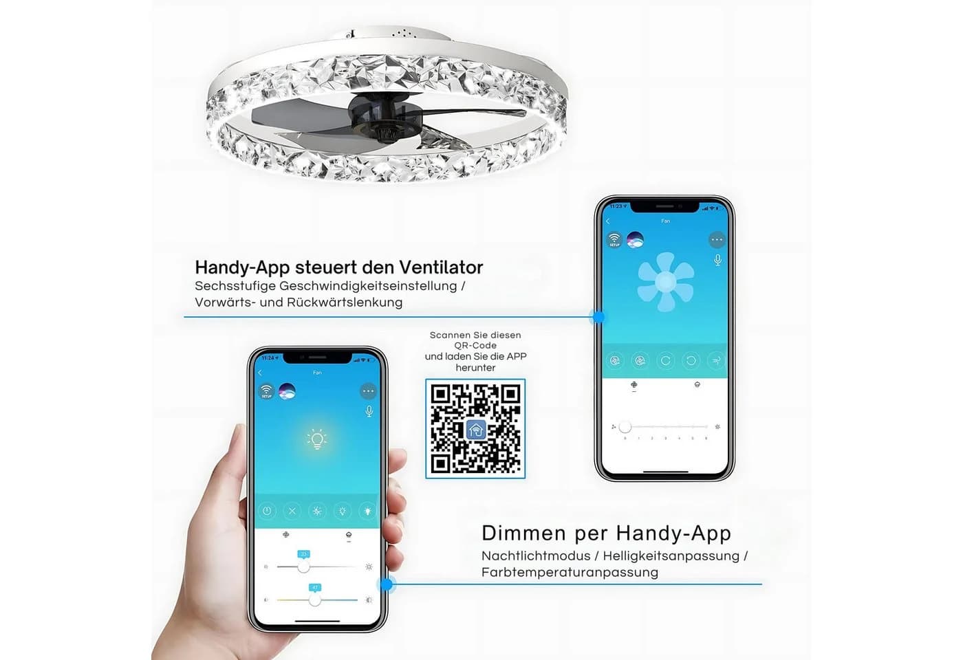 HS.SUPPLY Deckenventilator mit LED-Beleuchtung und Fernbedienung - Bild 5