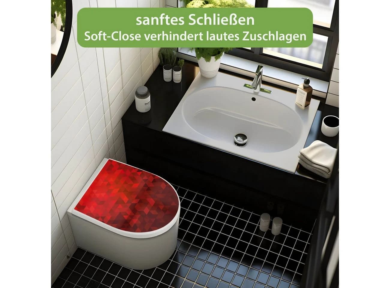 banjado WC-Sitz Dreiecke Rot Softclose Absenkautomatik TakeOff Technologie - Bild 3