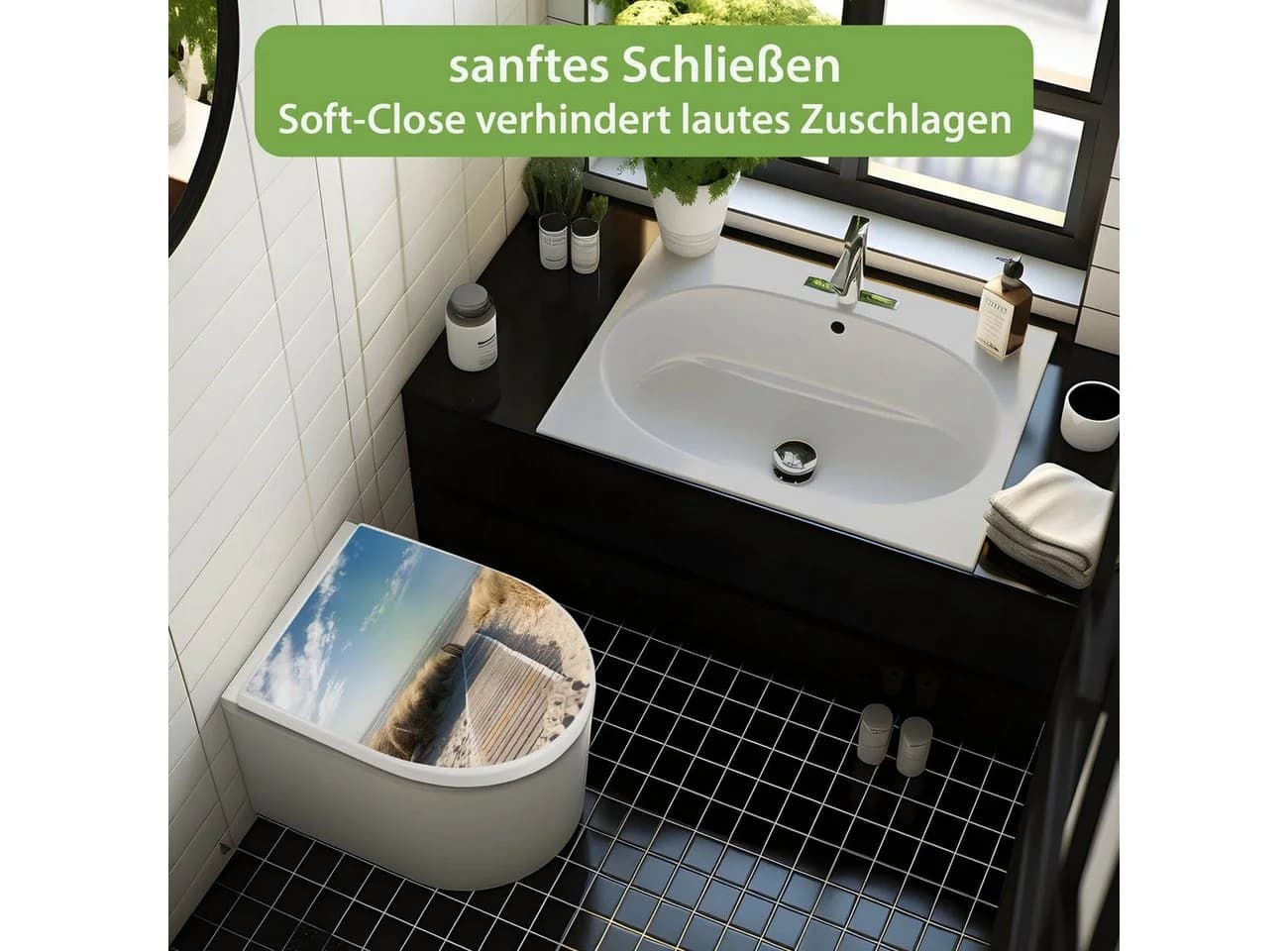 banjado WC-Sitz Premium D-Form mit Absenkautomatik Motiv Dünen Weiß - Bild 3