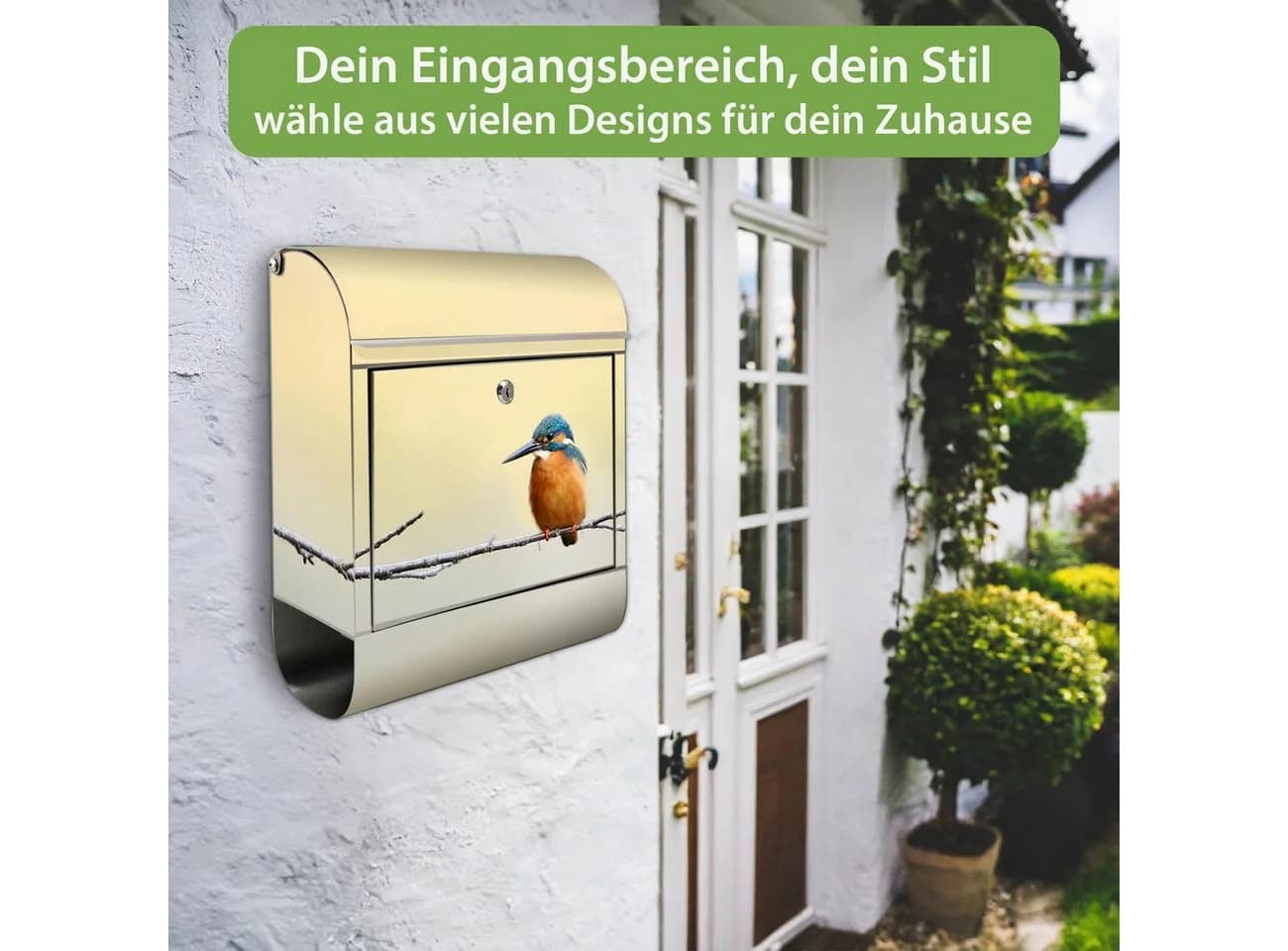 banjado Wandbriefkasten Edelstahl Motiv Pause mit Zeitungsfach