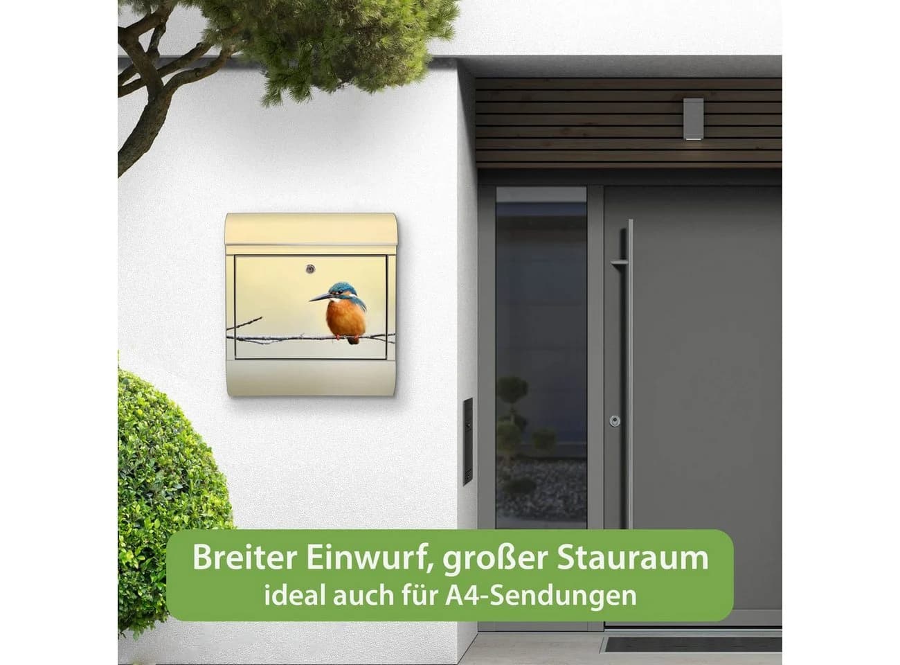 banjado Wandbriefkasten Edelstahl Motiv Pause mit Zeitungsfach - Bild 4