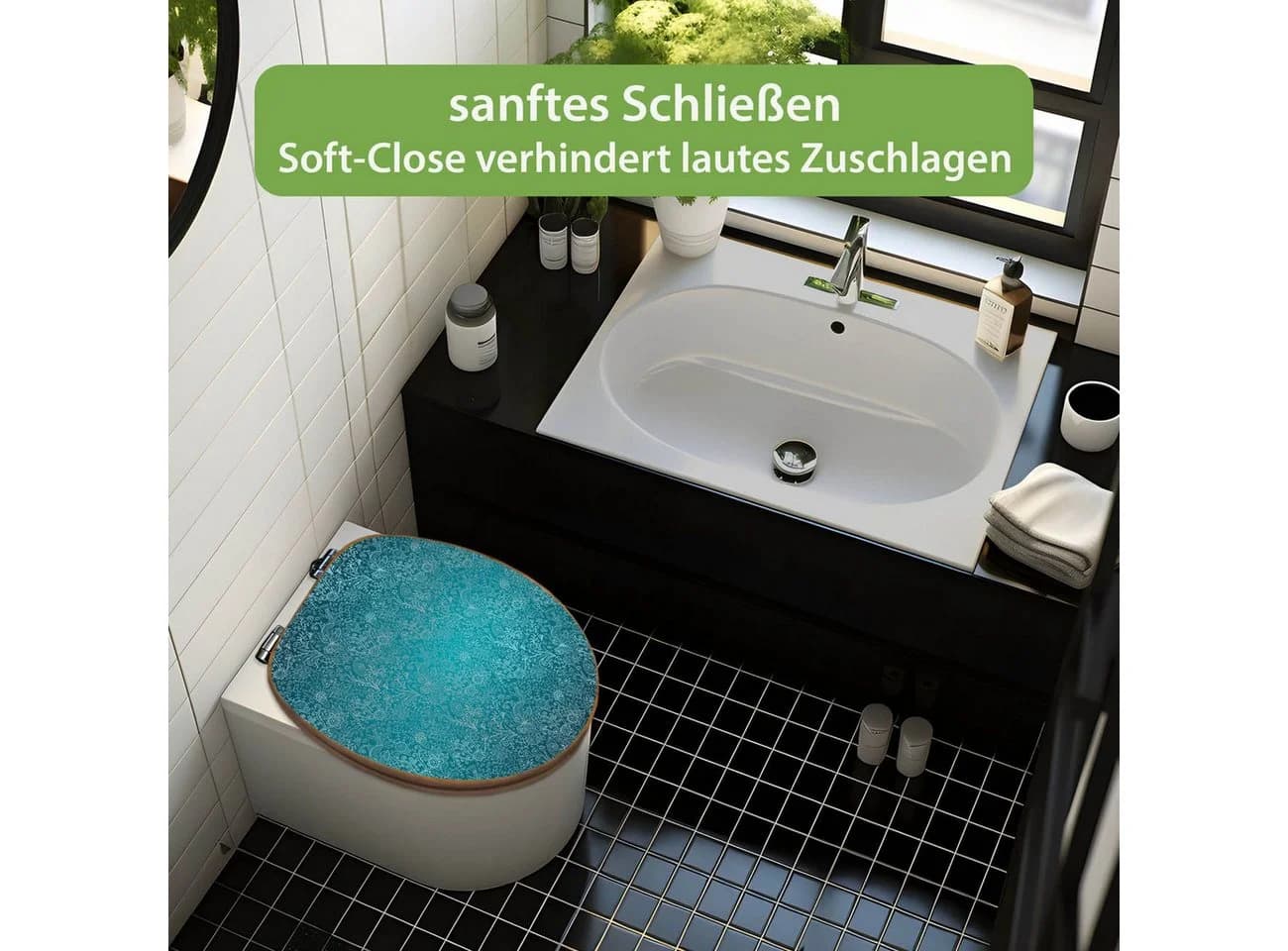 banjado WC-Sitz Bambus Absenkautomatik Mandala Landschaft Braun