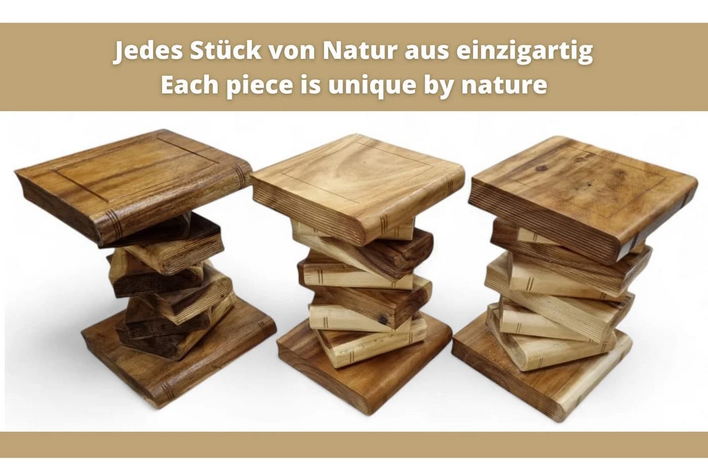 Kinaree Beistelltisch Bücherstapel massiv Suar-Holz braun - Bild 3