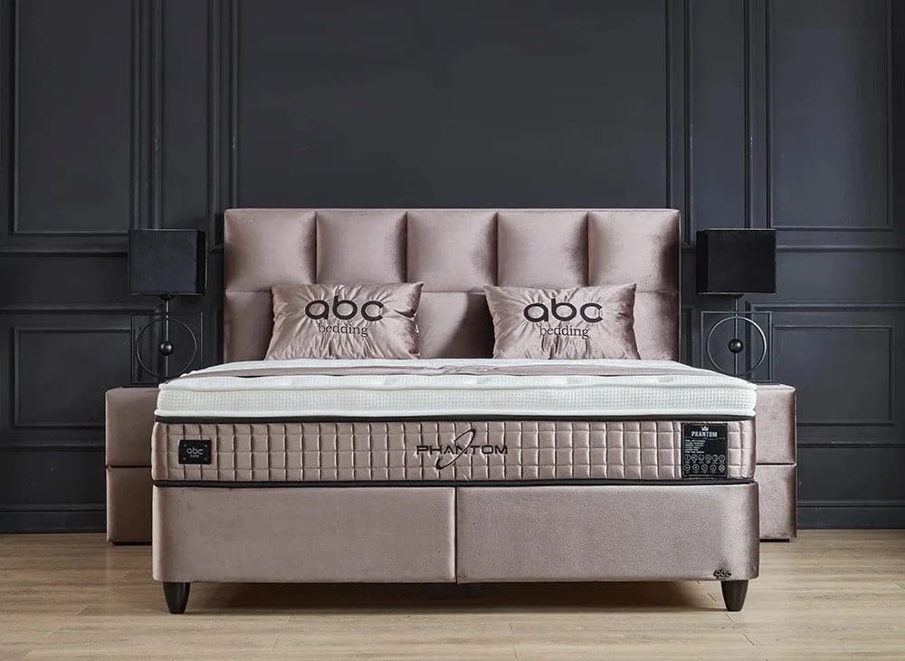 ABC Bedding Boxspringbett Phantom Beige Samt mit Bettkasten & 2x Nachttischen - Bild 2
