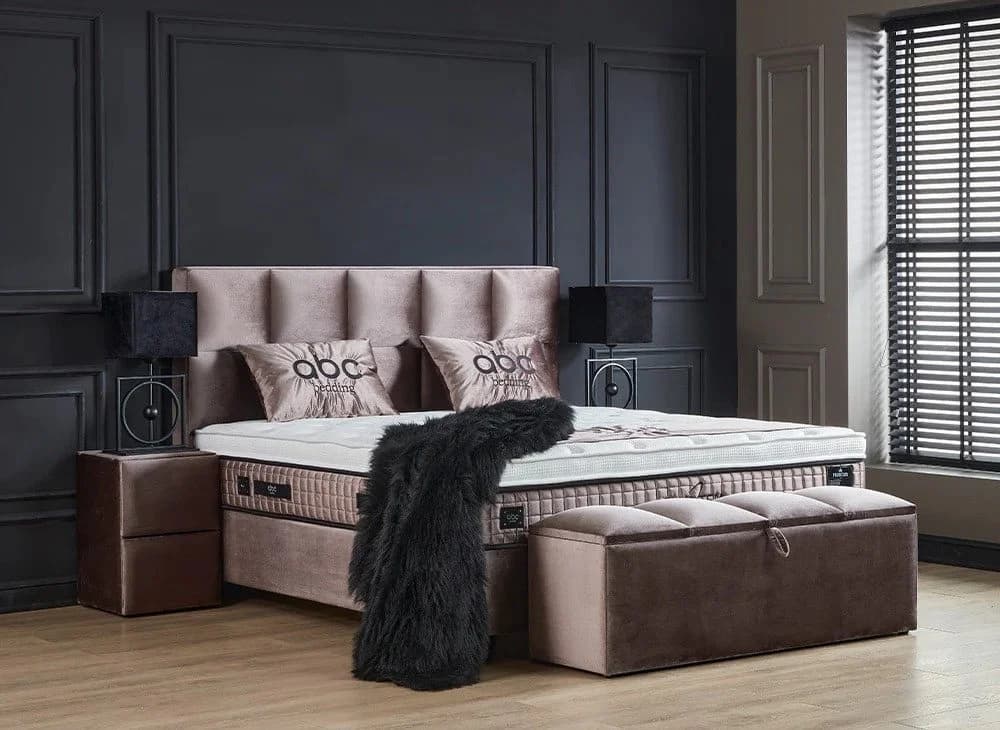 ABC Bedding Boxspringbett Phantom Beige Samt mit Bettkasten & 2x Nachttischen - Bild 3