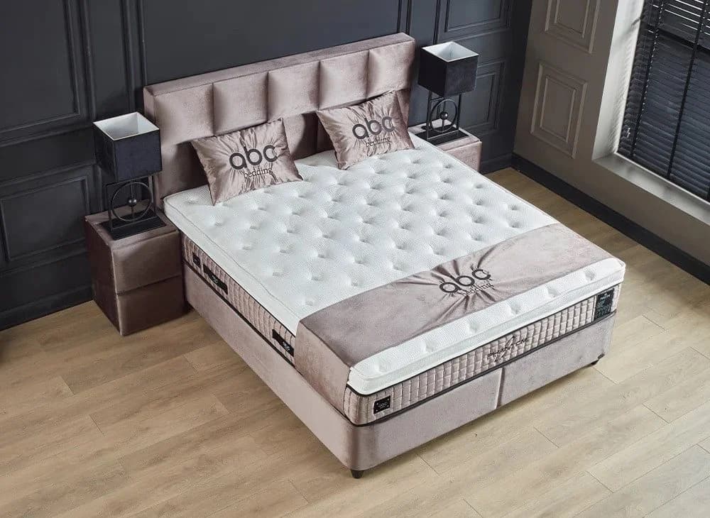 ABC Bedding Boxspringbett Phantom Beige Samt mit Bettkasten & 2x Nachttischen - Bild 4