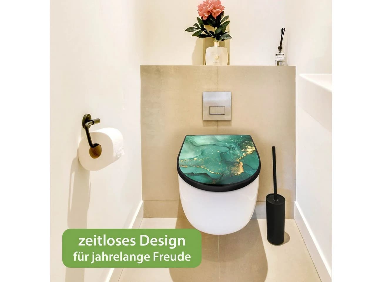 banjado WC-Sitz Premium D-Form Grüner Marmor Gold Softclose - Bild 5