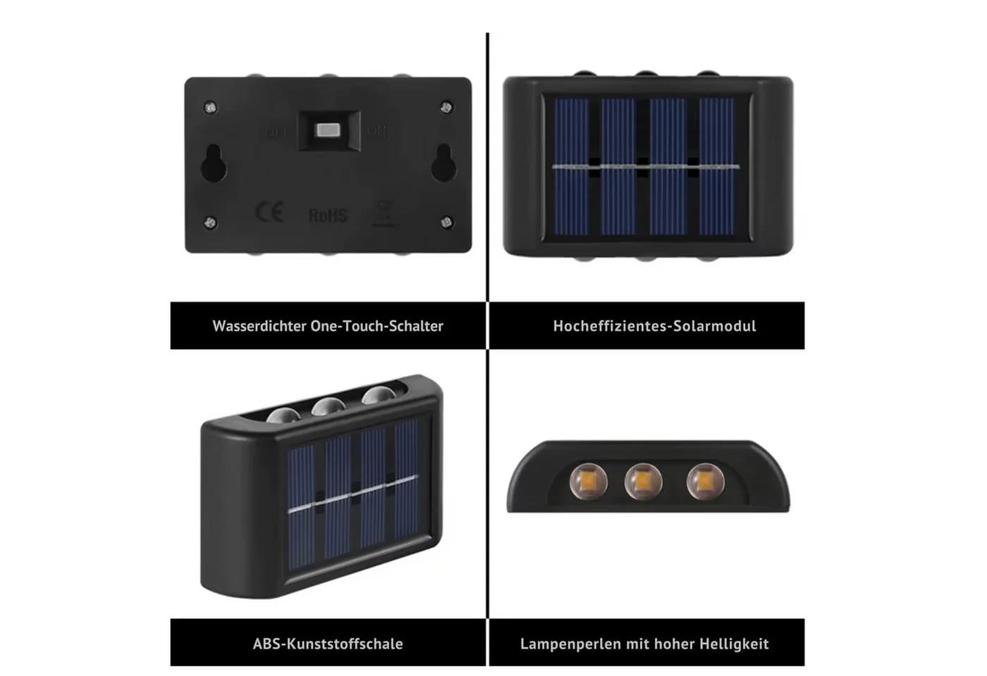 HS.SUPPLY Solar LED Wandleuchte Außen Schwarz IP65 Up & Down Licht - Bild 3
