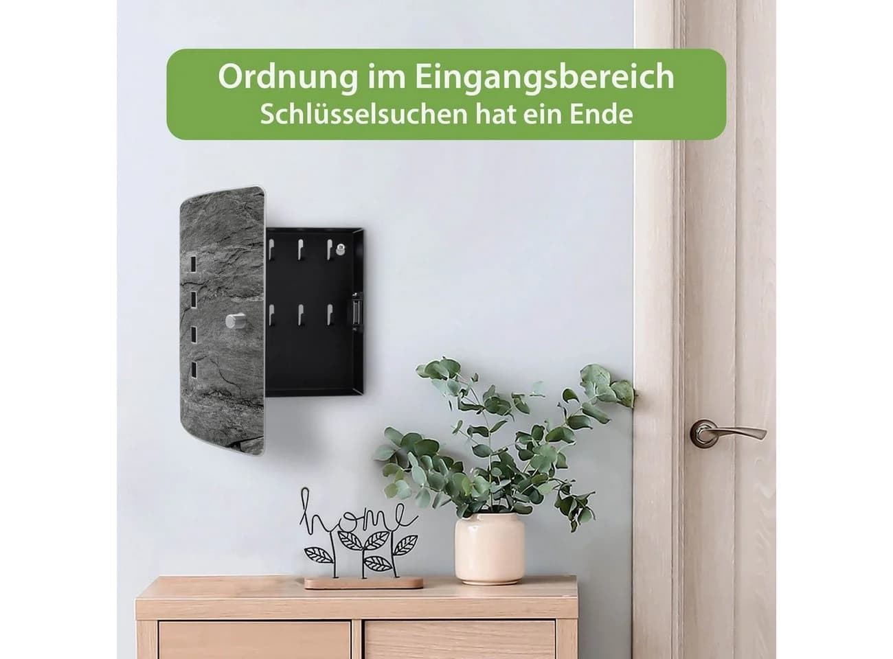banjado Schlüsselkasten Edelstahl mit Motiv Schiefer Platte 1
