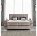 ABC Bedding Boxspringbett CLARA Braun Beige Samt mit Topper & Bettkasten Bild 2