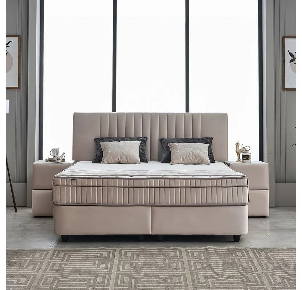 ABC Bedding Boxspringbett CLARA Braun Beige Samt mit Topper & Bettkasten - Bild 2