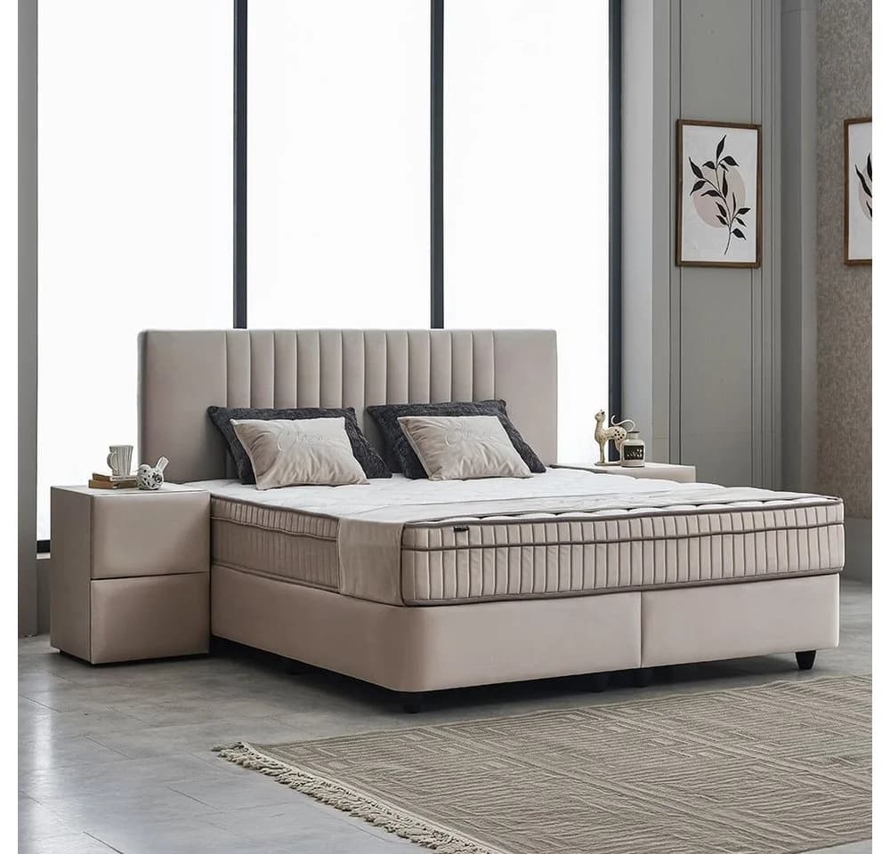 ABC Bedding Boxspringbett CLARA Braun Beige Samt mit Topper & Bettkasten - Bild 3