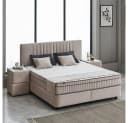 ABC Bedding Boxspringbett CLARA Braun Beige Samt mit Topper & Bettkasten Bild 5