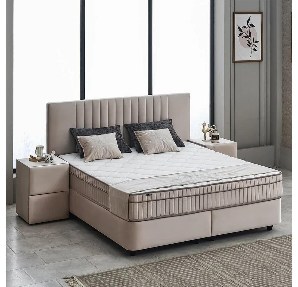 ABC Bedding Boxspringbett CLARA Braun Beige Samt mit Topper & Bettkasten - Bild 5