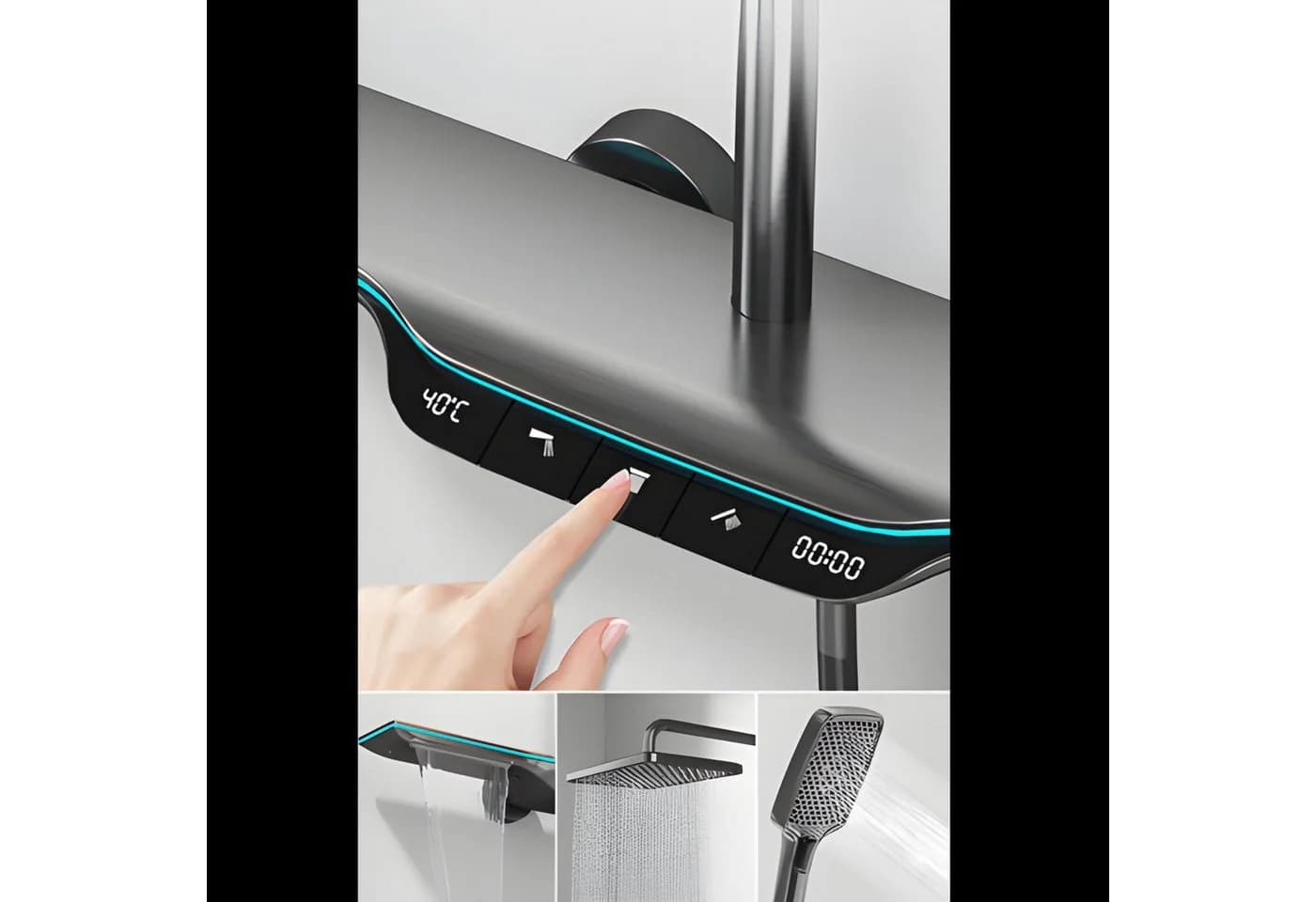LuxaSteel Duscharmatur Smartes Duschsystem mit LED-Display & Thermostat – Regendusche Set - Bild 3