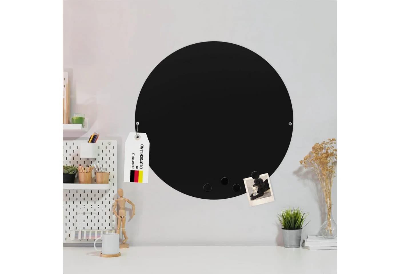 banjado Magnettafel Stahl Rund Weiß Inkl. 4 Magnete