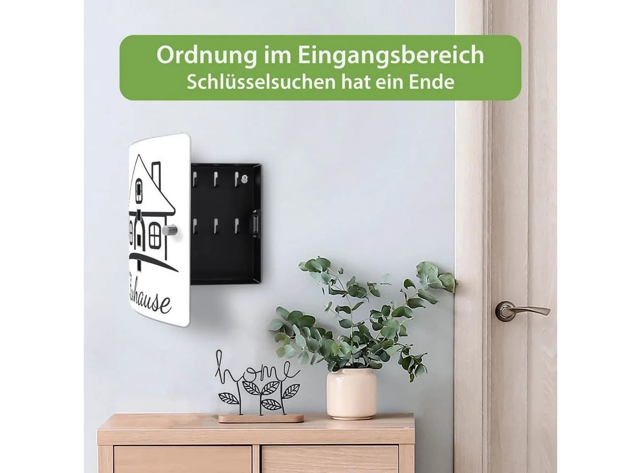 banjado Schlüsselkasten Edelstahl Schwarz mit Motiv