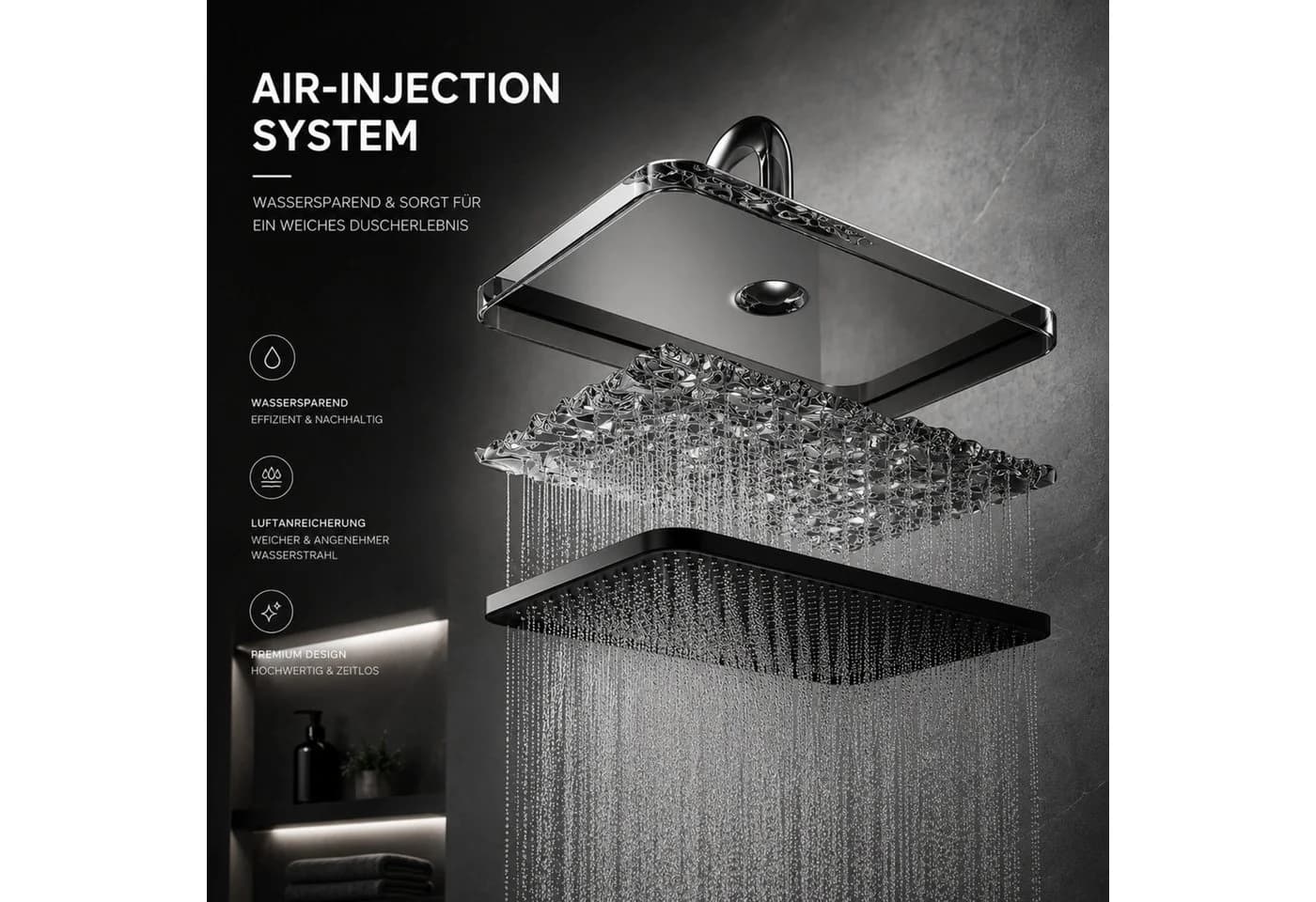 LuxaSteel Duschsystem Schwarz mit LED Display & Regendusche - Bild 5
