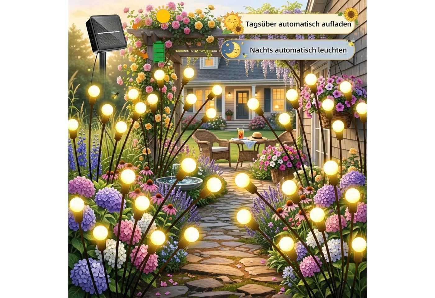 Norvéa Home Solar-Glühwürmchen-Gartenleuchte 4er Set 32 LEDs warmweiß - Bild 4