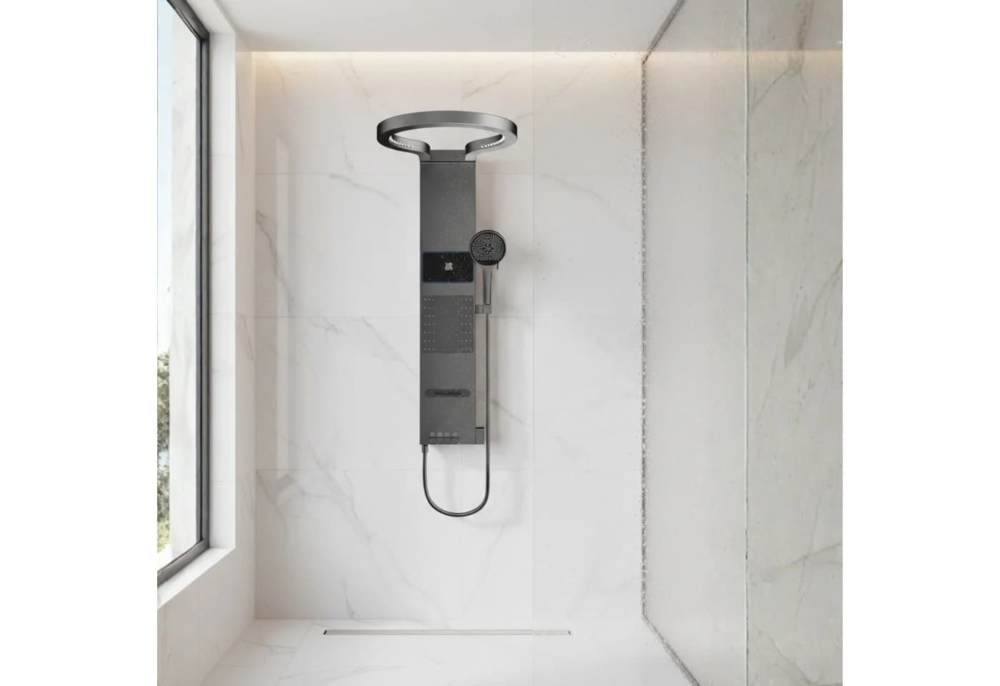 LuxaSteel Duschsystem Duschpaneel mit Regendusche, LED-Display & Taillenduschfunktion, 5 Strahlarten - Bild 2