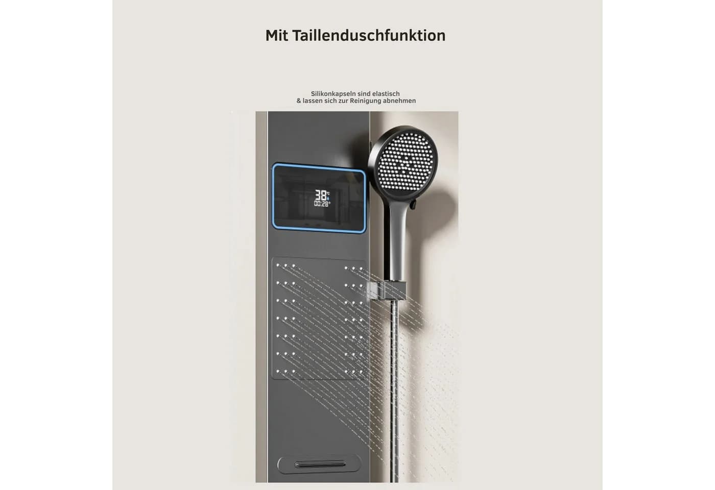 LuxaSteel Duschsystem Duschpaneel mit Regendusche, LED-Display & Taillenduschfunktion, 5 Strahlarten - Bild 4