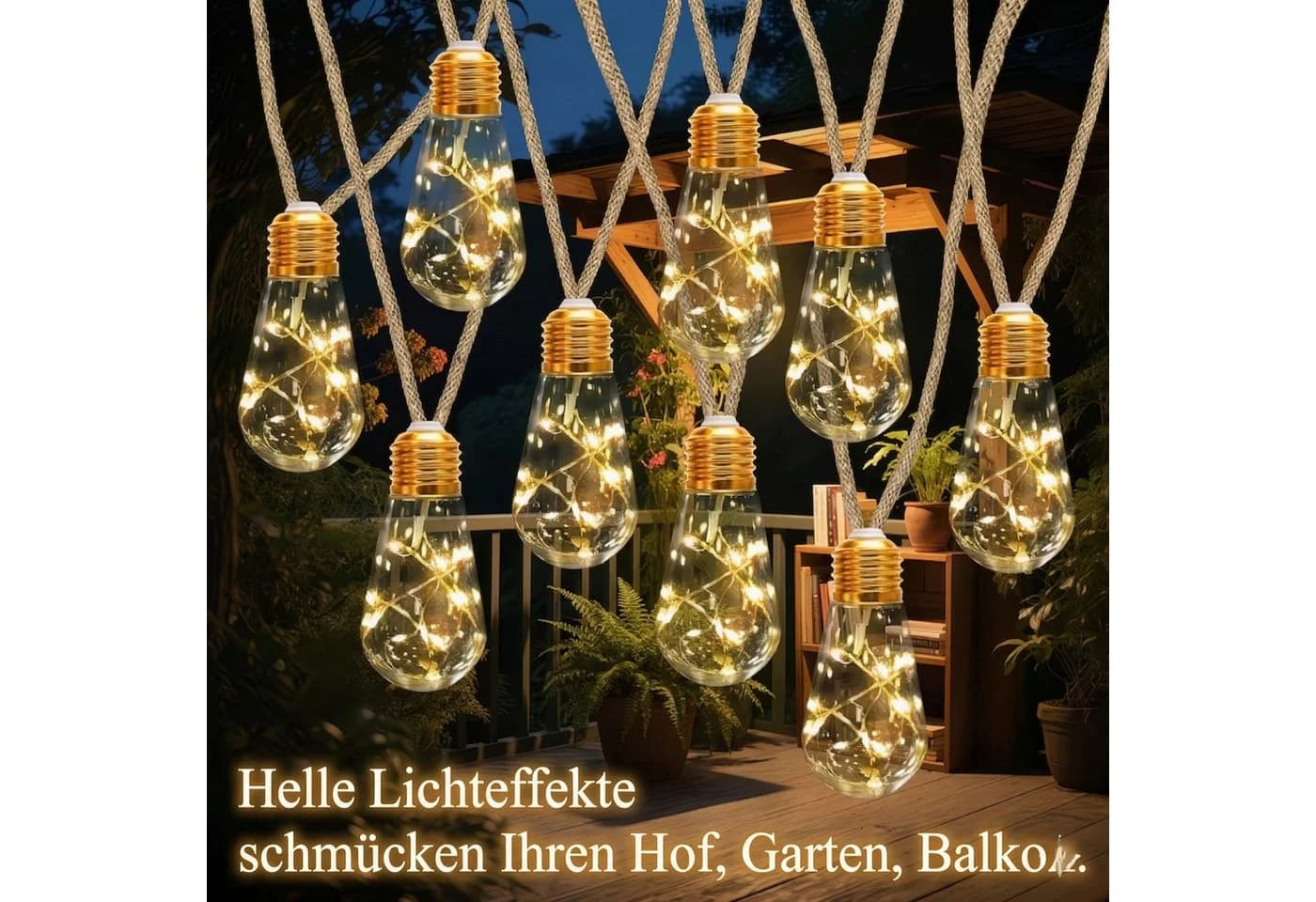 HS.SUPPLY Solar LED-Lichterkette Warmweiß Wetterfest 8 Modi