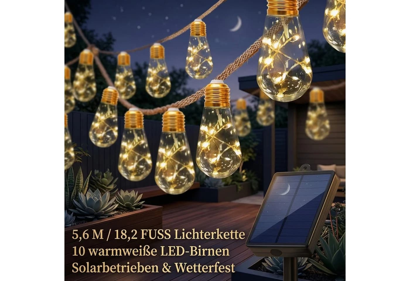 HS.SUPPLY Solar LED-Lichterkette Warmweiß Wetterfest 8 Modi - Bild 2