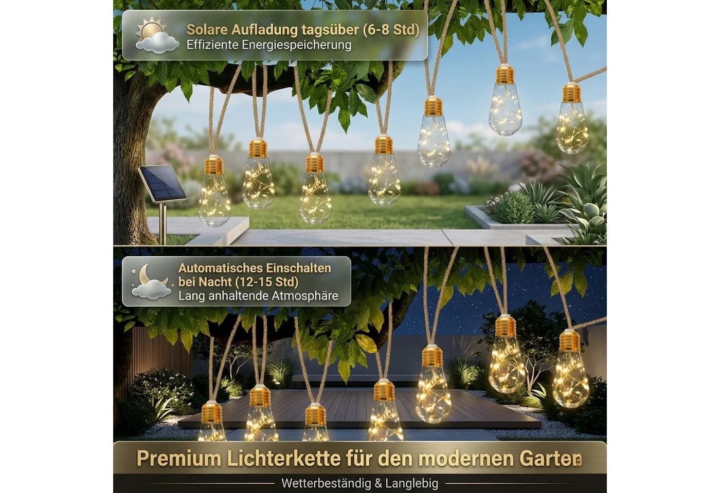 HS.SUPPLY Solar LED-Lichterkette Warmweiß Wetterfest 8 Modi - Bild 4