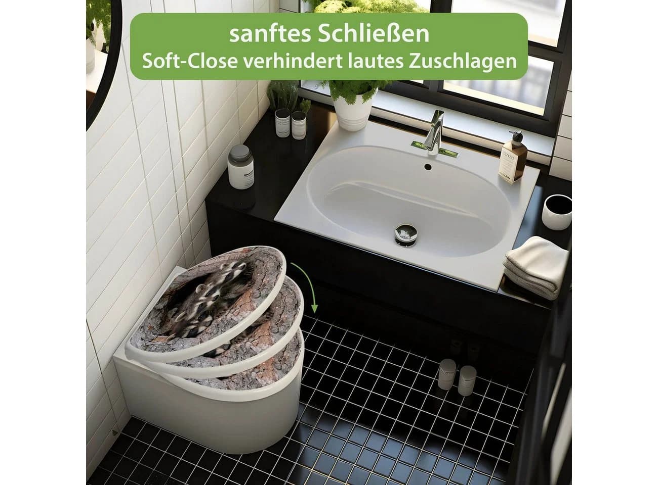 banjado WC-Sitz mit Absenkautomatik Motiv Drei Waschbären Weiß - Bild 4